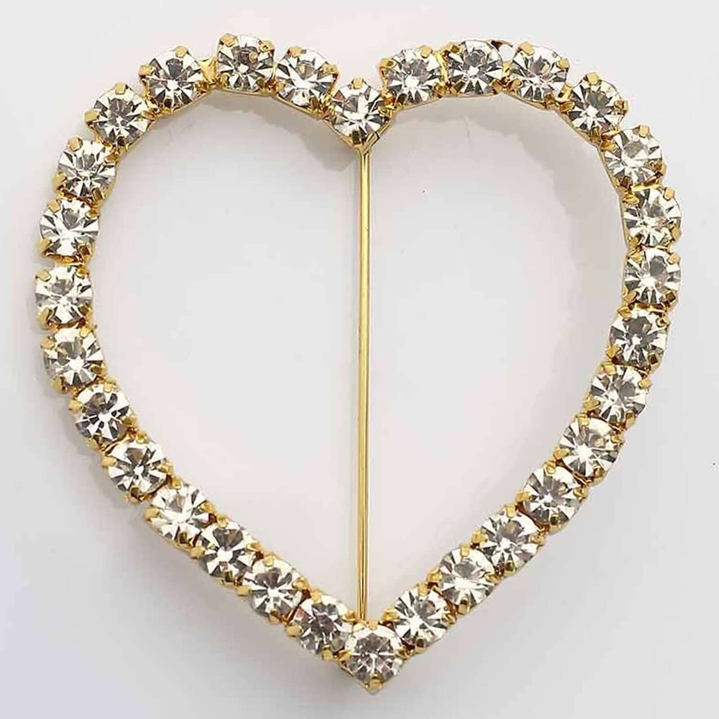 Rhinestone Chair Sash Band Buckle Gold 2" Heart Metal - Glittering Diamond Accent for Weddings & Special Events