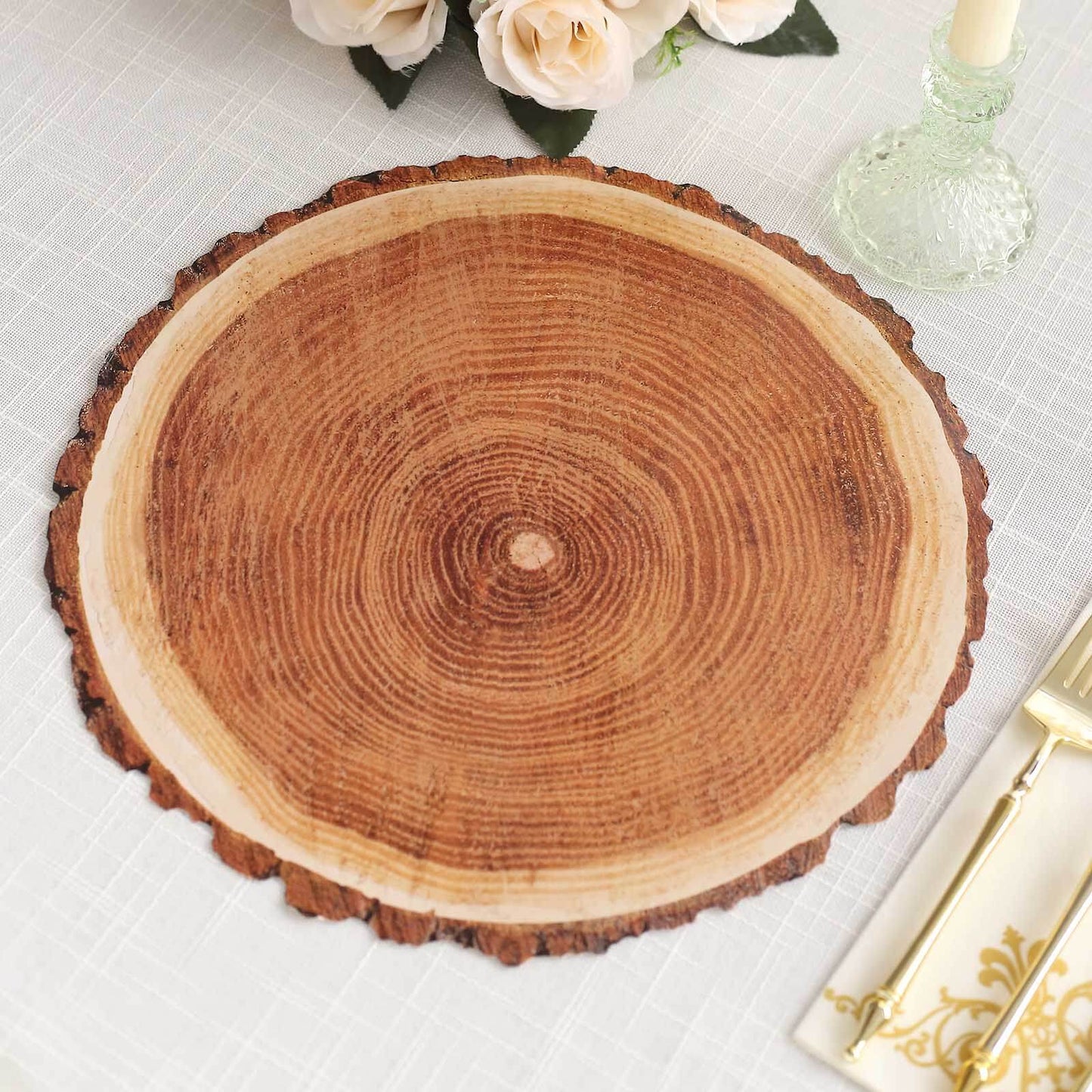 6-Pack Disposable Table Placemats in Natural Wood Slice Print - 700GSM Cardboard Placemats for Boho Farmhouse Decor 13"