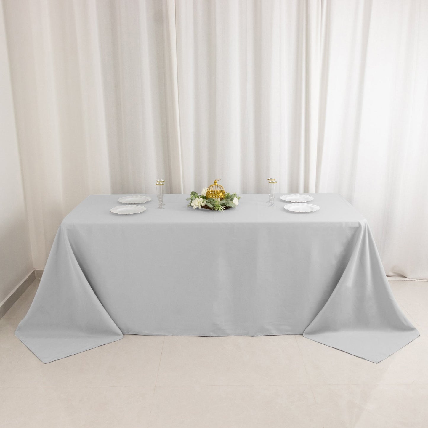 Premium Polyester 90"x132" Rectangle Tablecloth Silver - Seamless 220GSM Stain-Resistant Table Cover