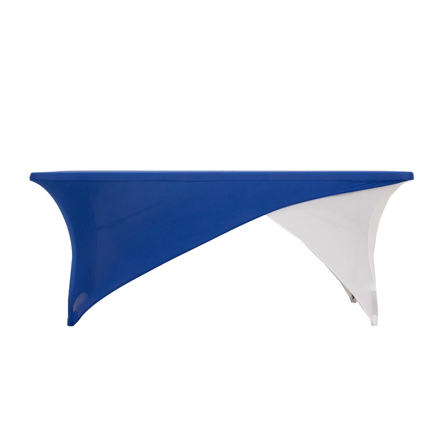 Stretch Spandex 72"x30" Rectangle Table Cover Royal Blue/White Cross Over Design - Two-Piece Fitted Tablecloth with Elastic Foot Pockets