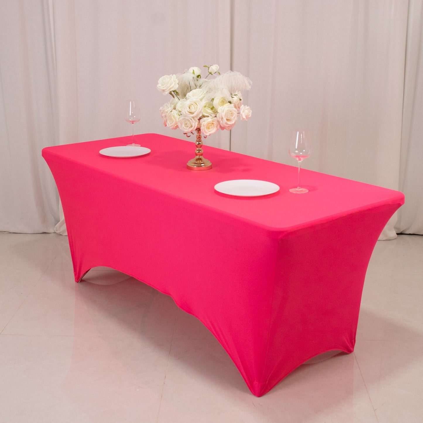 Glow Neon Fuchsia Fitted Spandex Tablecloth – 6ft Rectangle, Wrinkle-Free Cover