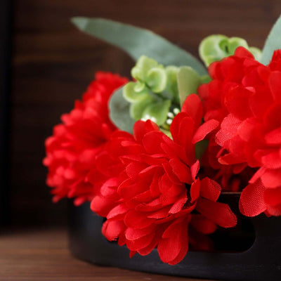 12 Bushes Red Artificial Silk Chrysanthemum Flower Bouquets