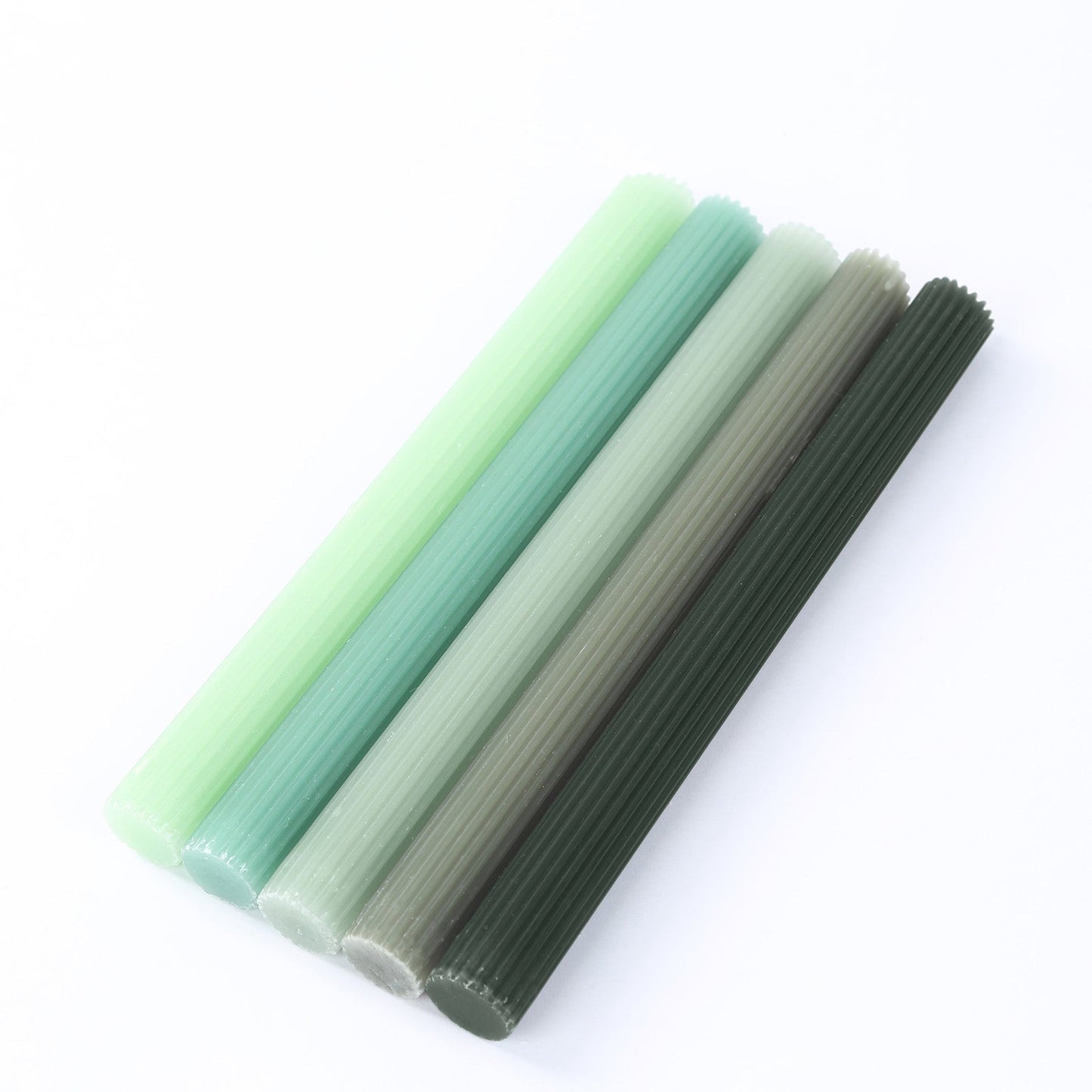 5-Pack Taper Candles Ribbed Wick Ribbon Wax Design Assorted Sage Green - Premium Unscented Dinner Candles 9"