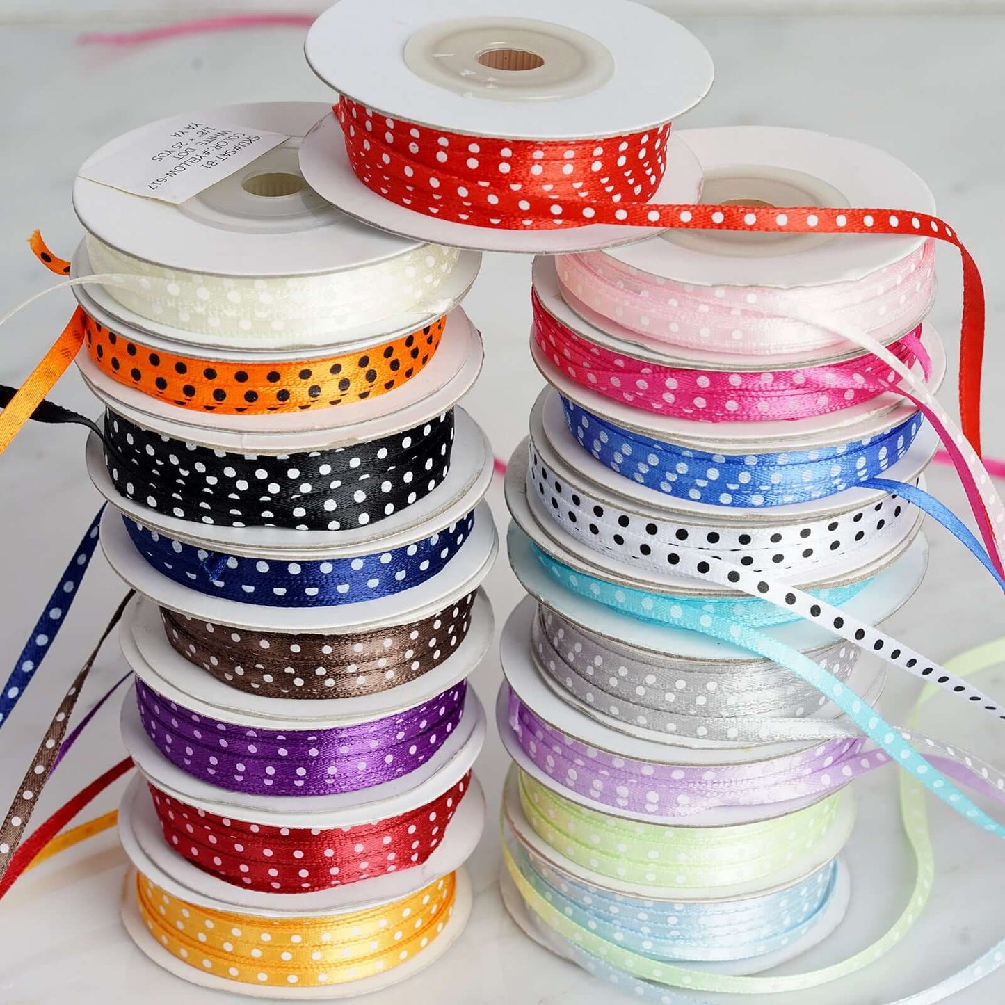 25 Yards 1/8" Light Blue Satin Polka Dot Ribbon - Clearance SALE