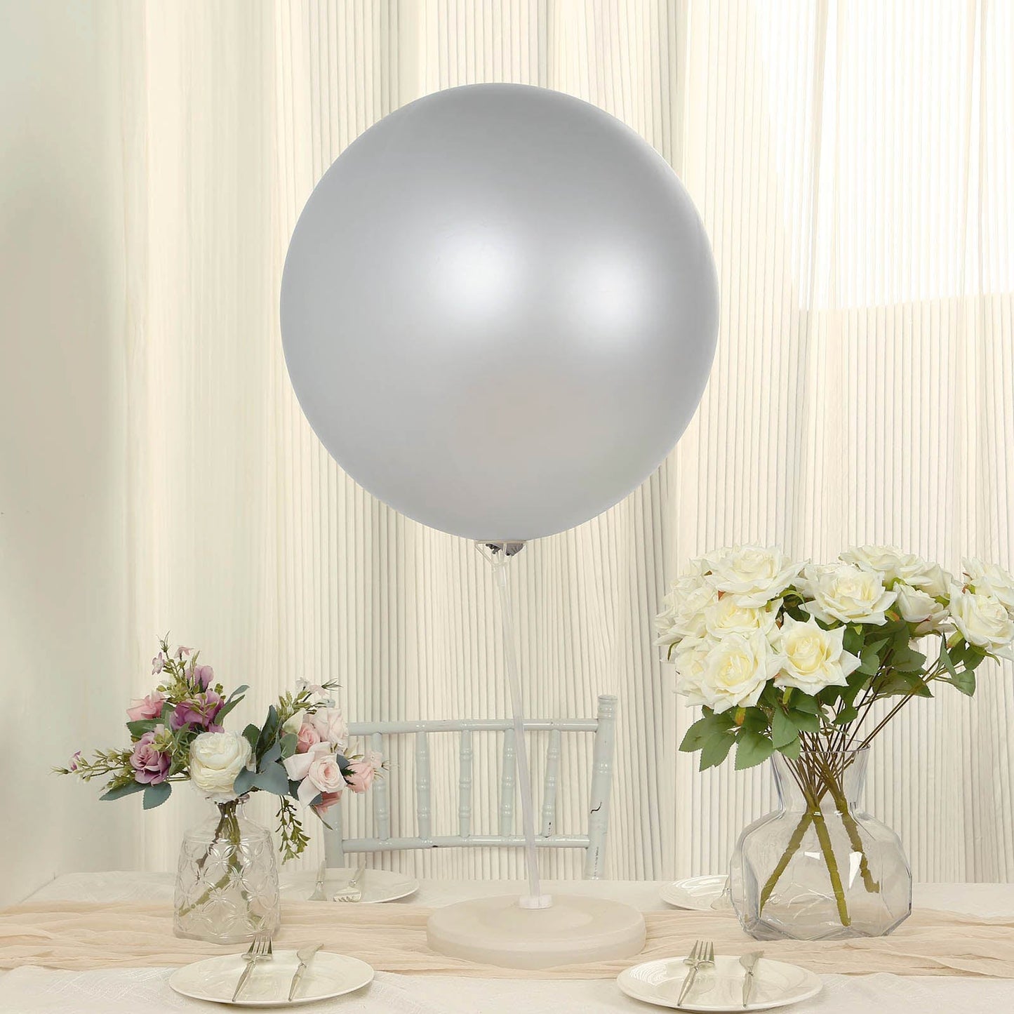 5 Pack Large Silver Biodegradable Balloons, 36" Thickened Extra Strong Eco-friendly Latex Helium Party Balloons