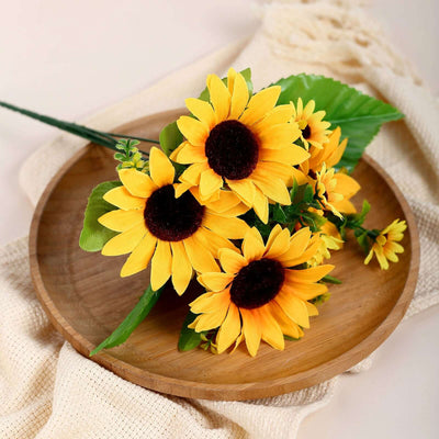 2 Bouquets 13" Yellow Artificial Silk Sunflower Flower Bushes