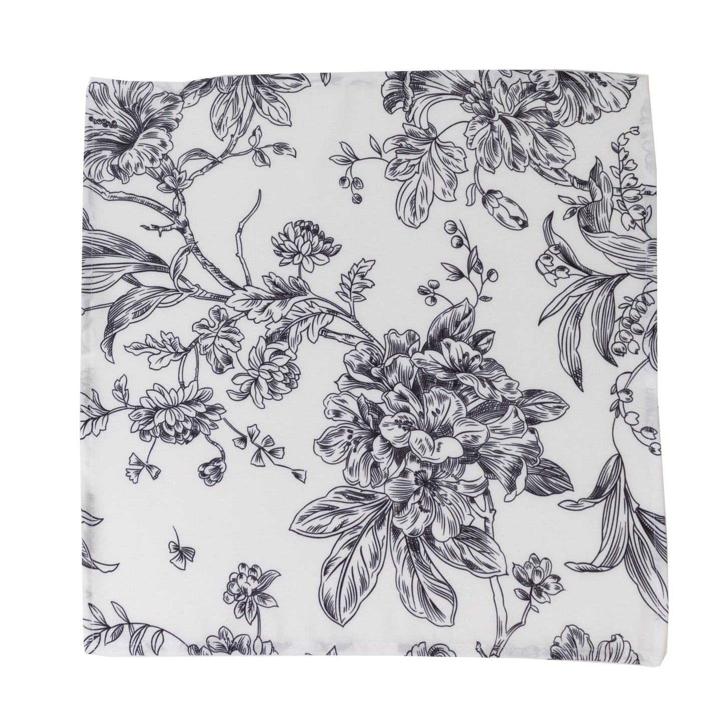 5-Pack French Toile Polyester Cloth Napkins – 17"x17" Black and White Reusable Table Napkins in Floral Design for Events & Dining