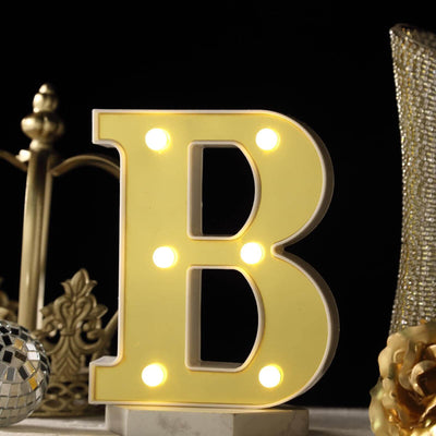3D Marquee Letter "B" Warm White 6 LED Lights Gold - Chic Light-Up Decor for Events 6"