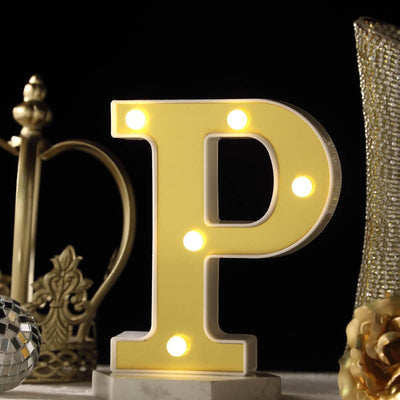 3D Marquee Letter "P" Warm White 5 LED Lights Gold - Chic Light-Up Decor for Events 6"