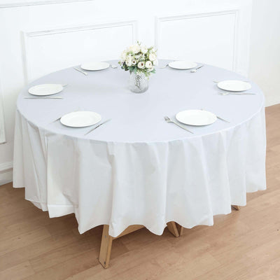 5-Pack Plastic Table Covers White Round - Durable PVC Disposable Tablecloths for Events 84"