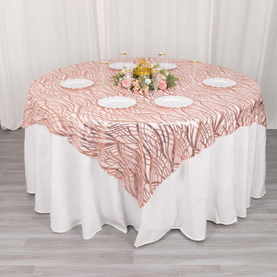 Mesh 72"x72" Table Overlay Square Tablecloth Blush - Wave Embroidered Sequins Table Topper