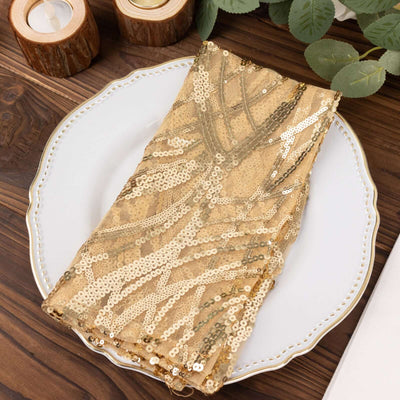 Sequin Mesh 20"x20" Napkin Champagne - Wave Embroidered Reusable Napkin