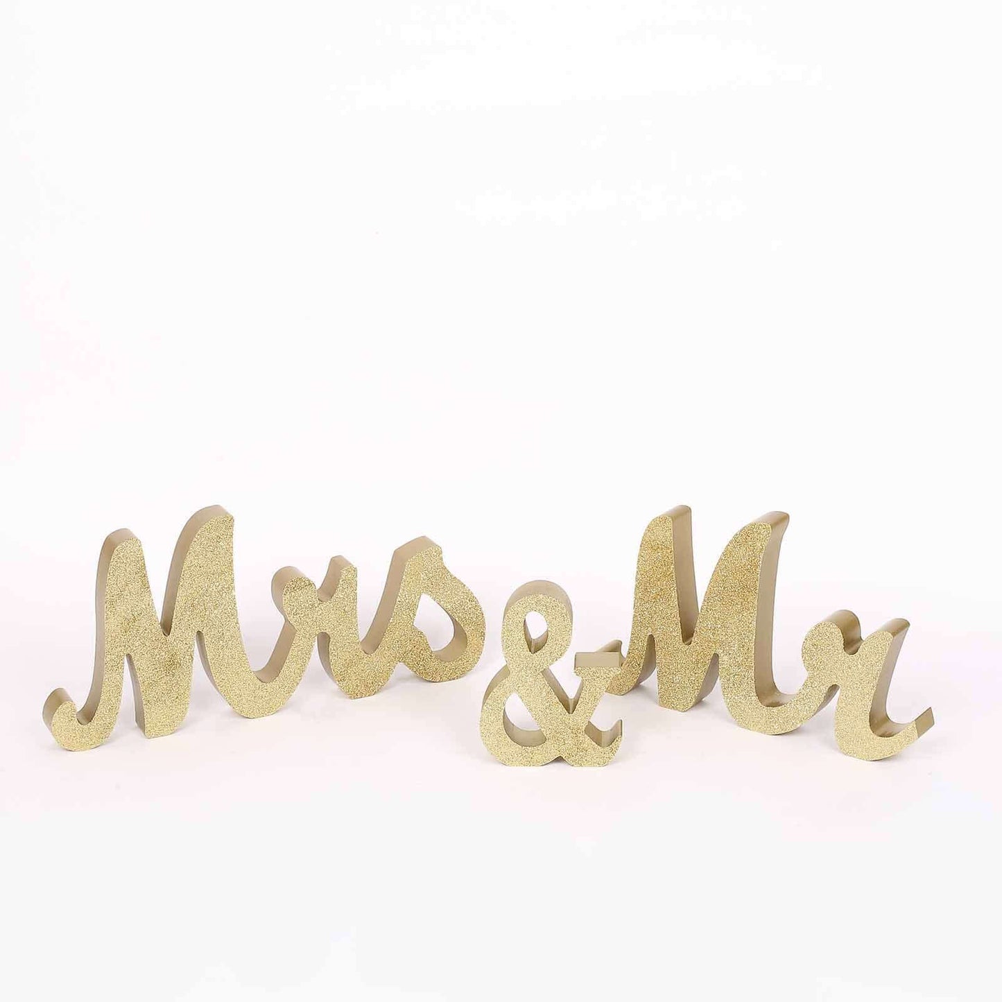 Wooden "Mr & Mrs" Freestanding Letters Gold Glittered - Rustic Glam Wedding Table Display Signs