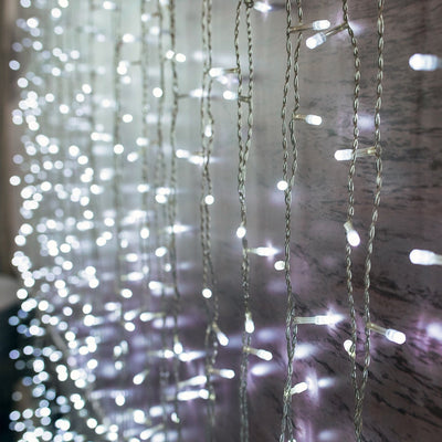 White 600 LED Twinkle Fairy Lights with 8 Modes Plug In Connectable Curtain String Lights - 10ftx20ft - LED