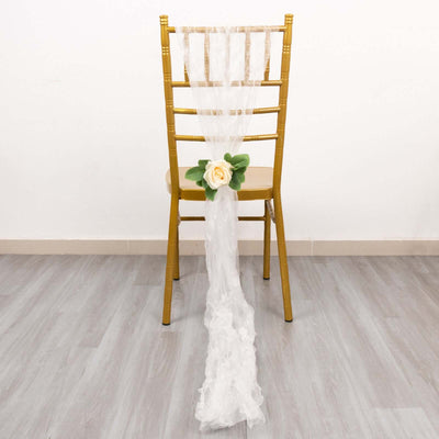 5 Pack Crinkled Organza Chair Sashes White with Shimmer Chiffon Layers - Stylish Sheer Decor for Weddings & Gatherings