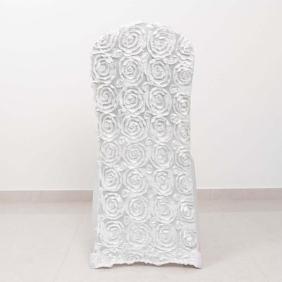 Satin Rosette Chair Cover for Banquet Chairs White - Stylish Stretch Fitted Slip-On Design for Sophisticated Gatherings
