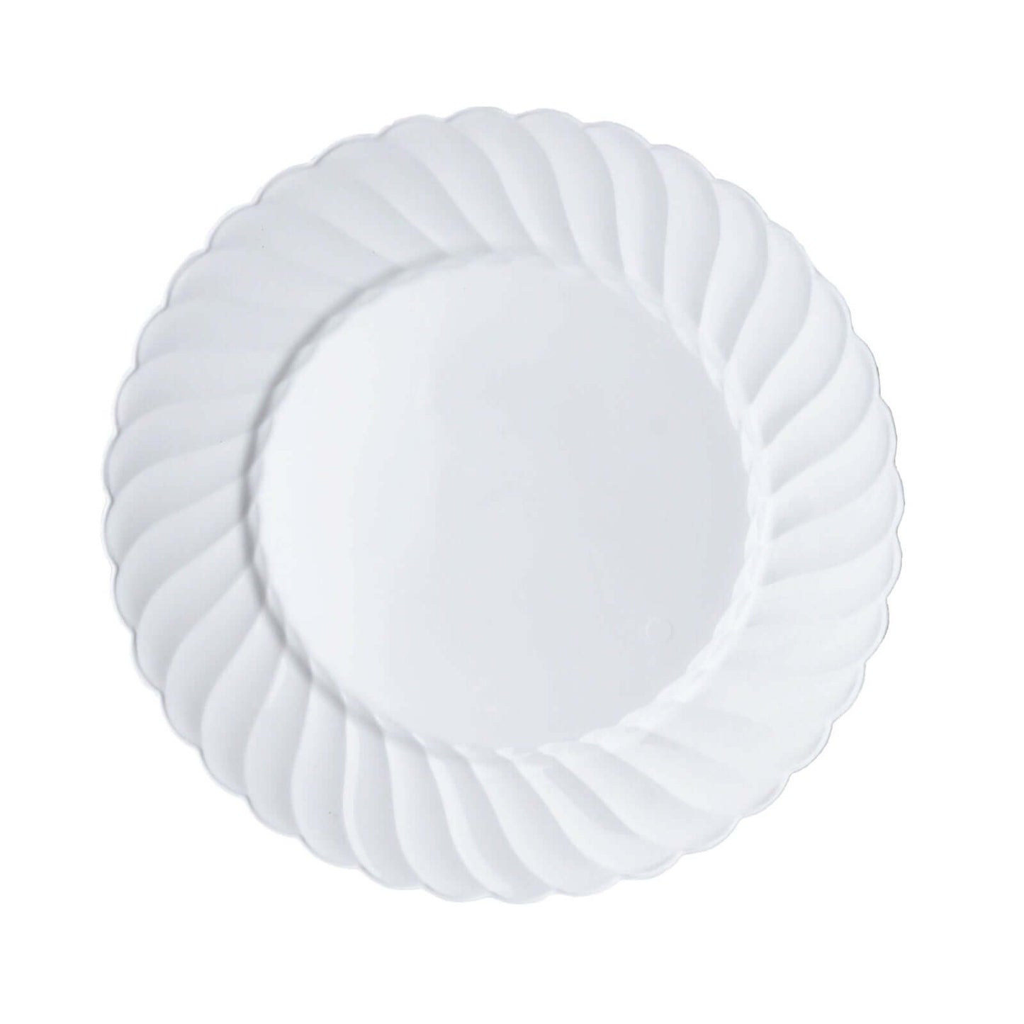 12-Pack Plastic Dessert Plates Glossy White Swirl Rim - Lightweight Round Salad Plates 6"