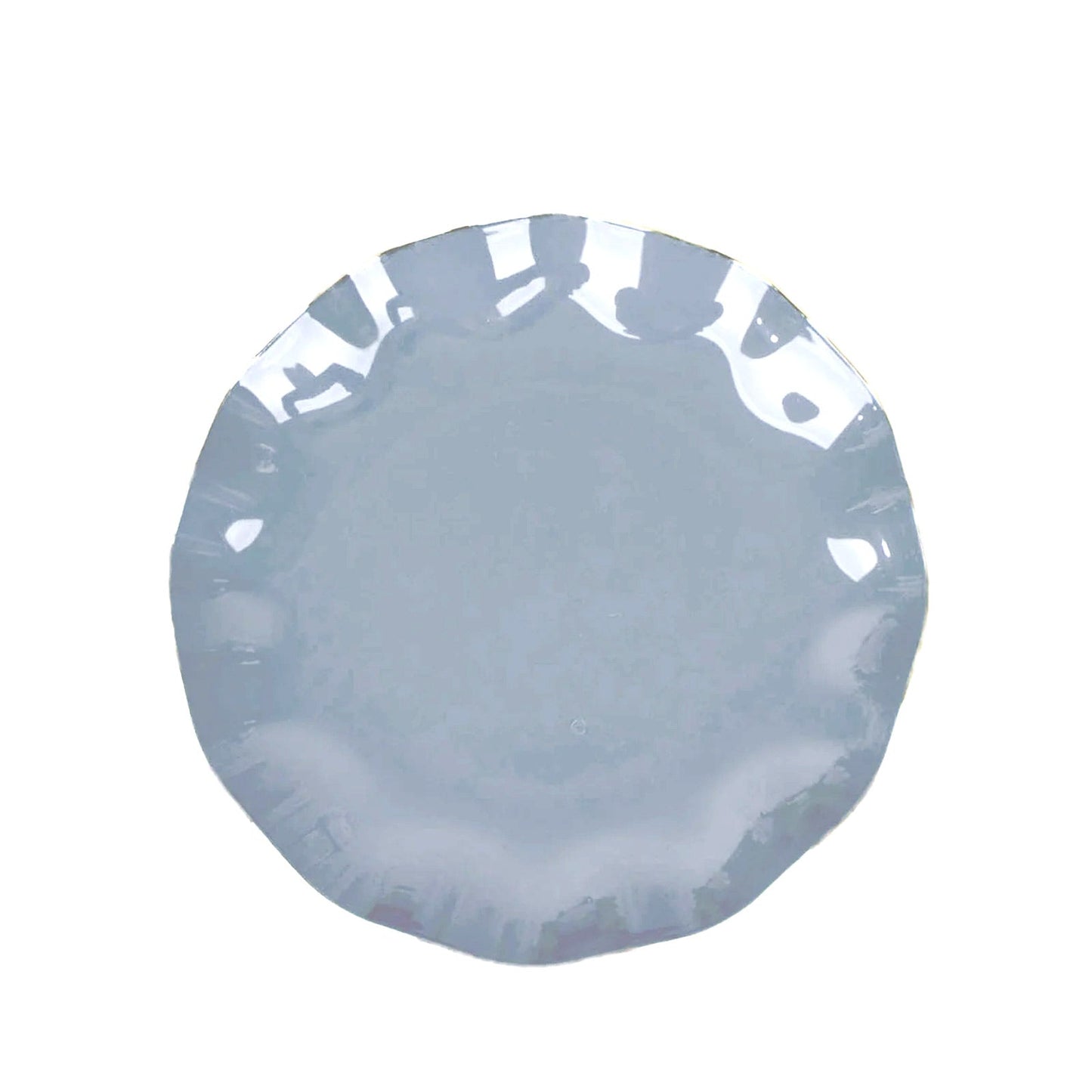 10-Pack Plastic Round 6" Dessert Plates in Dusty Blue Ruffled Rim with Gold Edging - Sturdy Disposable Salad Appetizer Dinnerware