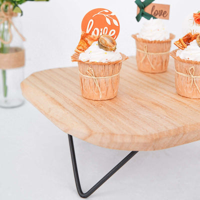 Wooden Cake Cupcake Stand Natural Wood Slice Design - Cheese Board Serving Tray with Hairpin Legs 12" Square