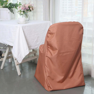 10 Pack Polyester Chair Covers for Folding Chairs Terracotta (Rust) - Wrinkle-Free Stain-Resistant Slip-On Slipcovers