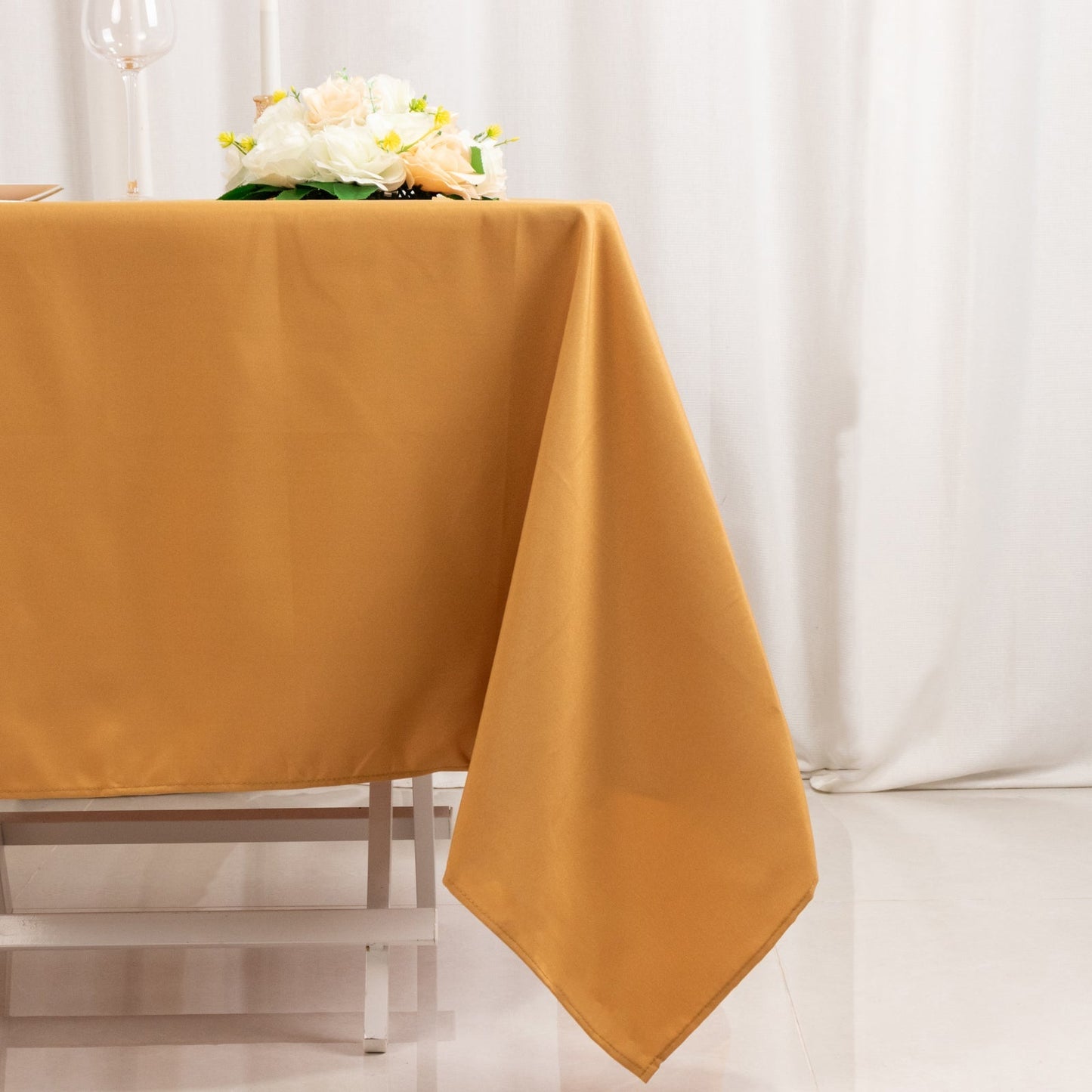 Premium Polyester Square Tablecloth 70"x70" Gold 220GSM Wrinkle-Resistant Table Cover for Stylish Gatherings