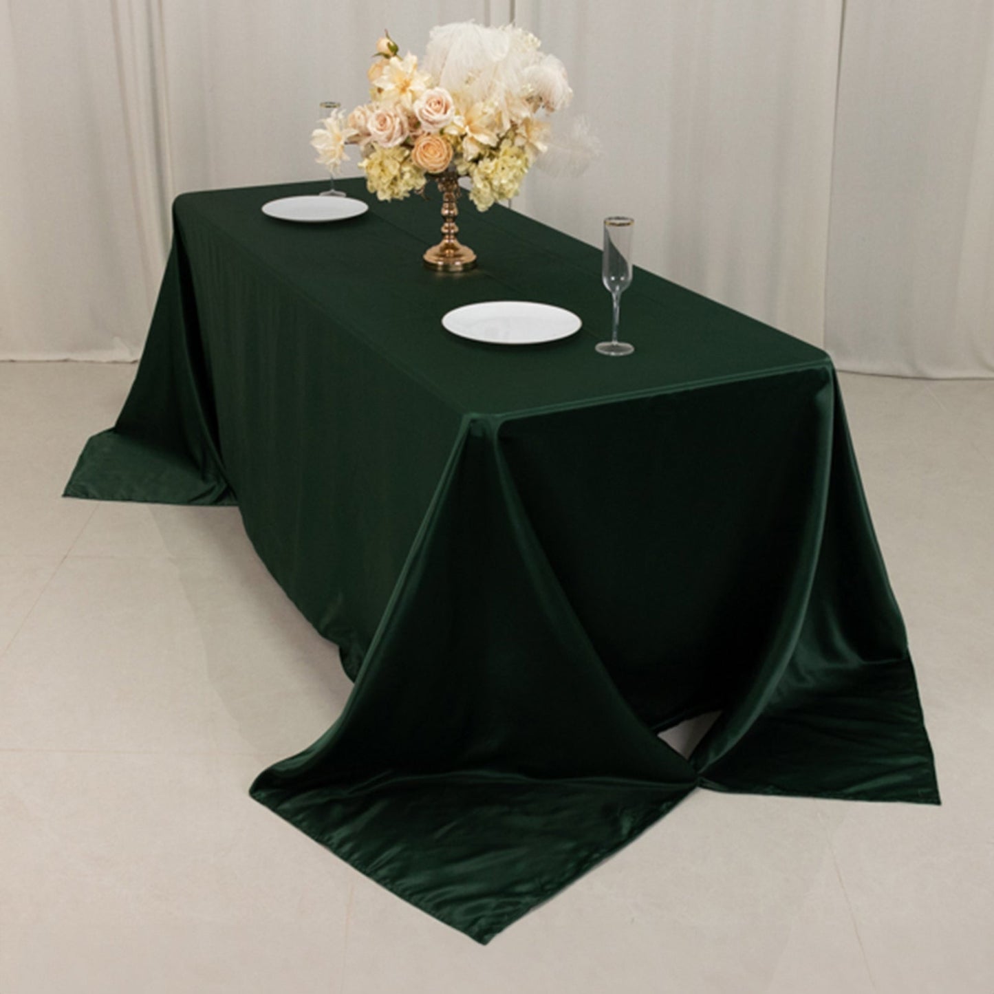 Lamour Satin 90"x132" Rectangle Tablecloth Hunter Emerald Green - Soft & Silk-Like Seamless Table Cover