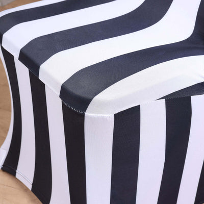 Stretch Spandex Chair Cover Black/White for Folding Chairs - 2" Striped Wrinkle Resistant Classy 160GSM Fitted Slipcover With Foot Pockets