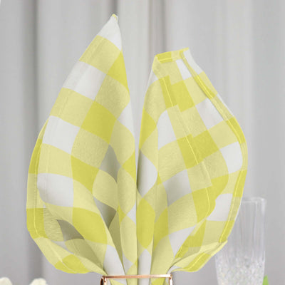 5 Pack Polyester 15"x15" Napkins Yellow/White Buffalo Plaid Gingham Style Cloth Napkins