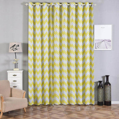 2 Pack White Yellow Chevron Design Thermal Blackout Curtains With Chrome Grommet Window Treatment Panels - 52"x108"