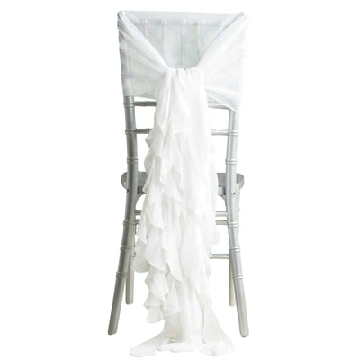 1 Set Chiffon Hoods Chair Sashes with Willow Ruffles Design White - Stylish Decor for Weddings & Gatherings