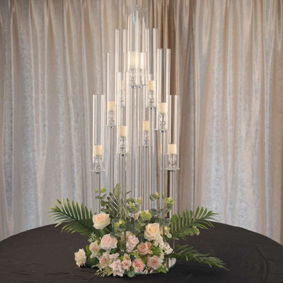 10-Arm Round Cluster Crystal Candelabra with Mirror Base Clear - Sparkling Candle Holder for Votive & Pillar Candles 47"