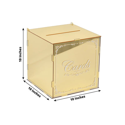 10’’ Gold Mirror Acrylic Wedding Card Box with Slot - Wishing Well Money Box for Reception Graduation and Events
