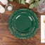10-Pack Plastic 10" Round Dinner Plates in Hunter Emerald Green with Gold Vintage Embossed Rim - Sturdy Disposable Scalloped Edge Party Plates