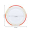 10 Pack White With Red Rim 10" Plastic Dinner Plates, Round With Gold Vine Design