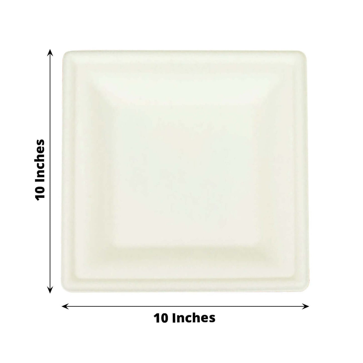 50-Pack Bagasse 10" Square Dinner Plates in White with Wide Rim - Eco Friendly Biodegradable Sugarcane Party Plates for Events