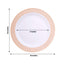 10-Pack Plastic Round Dinner Plates 10" White with Blush Rose Gold Spiral Rim - Chic Disposable Party Plates