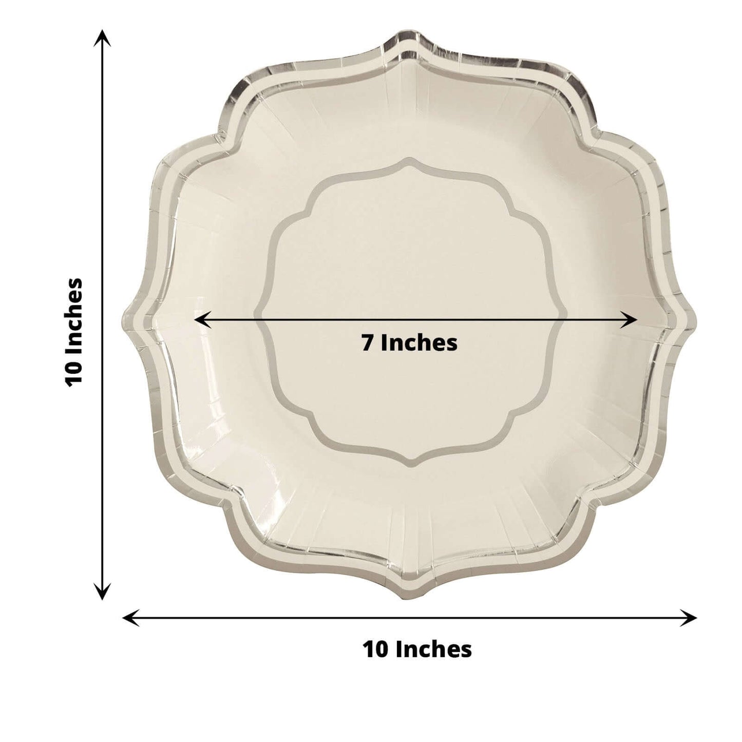 25-Pack Paper Dinner Plates in White with Silver Scallop Rim - Disposable 300GSM Party Plates 10"