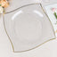 10-Pack Plastic 10" Square Dinner Plates in Clear with Gold Wavy Rim Modern - Disposable Party Plates