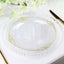 10-Pack Plastic 10" Round Dinner Plates in Clear with Gold Leaf Embossed Rim - Disposable Vintage Baroque Style Plates