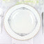 10-Pack Plastic 10" Round Dinner Plates in Clear with Silver Leaf Embossed Rim - Disposable Vintage Baroque Style Plates