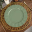 10-Pack Plastic 11" Round Dinner Plates in Dusty Sage Green Ruffled Rim with Gold Edging - Sturdy Disposable Dinnerware