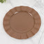 10-Pack Plastic 11" Round Dinner Plates in Coffee Brown Ruffled Rim with Gold Edging - Sturdy Disposable Dinnerware
