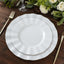10-Pack Plastic 11" Round Dinner Plates in White Ruffled Rim with Gold Edging - Sturdy Disposable Dinnerware for Classy Events & Banquets