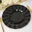 10-Pack Plastic Round 6" Dessert Plates in Black Ruffled Rim with Gold Edging - Sturdy Disposable Salad Appetizer Dinnerware
