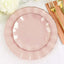 10-Pack Plastic Round 6" Dessert Plates in Blush Ruffled Rim with Gold Edging - Sturdy Disposable Salad Appetizer Dinnerware