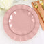 10-Pack Plastic Round 6" Dessert Plates in Dusty Rose Ruffled Rim with Gold Edging - Sturdy Disposable Salad Appetizer Dinnerware