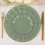 10-Pack Plastic Round 6" Dessert Plates in Dusty Sage Green Ruffled Rim with Gold Edging - Sturdy Disposable Salad Appetizer Dinnerware