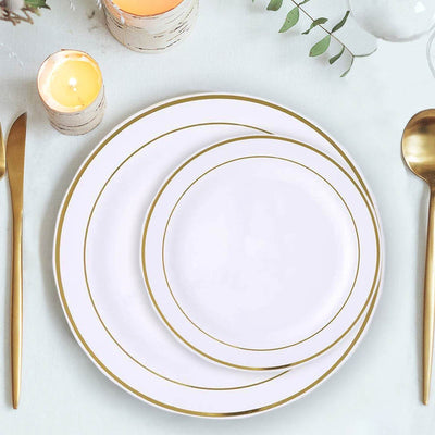 10-Pack Plastic Dessert Plates White with TrÃ¨s Chic Gold Rim - Disposable Plates for Appetizers 6"