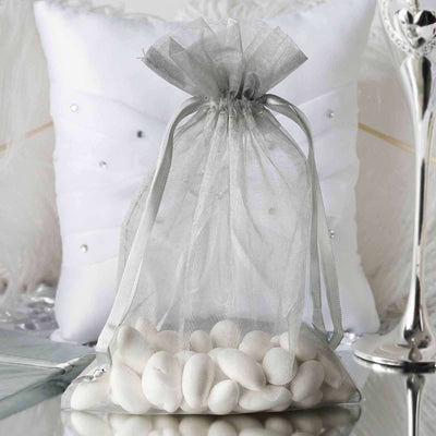 10 Pack 6"x9" Silver Organza Drawstring Wedding Party Favor Gift Bag