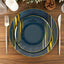 10-Pack Plastic 7" Round Dessert Plates in Navy Blue with Gold Brush Stroked Print - Disposable Appetizer Salad Plates